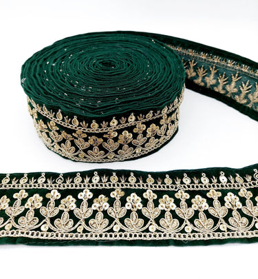 Floral Embroidered Sequins Velvet Trim Indian Sari Border, Sequin Trimming, Sequinned Lace